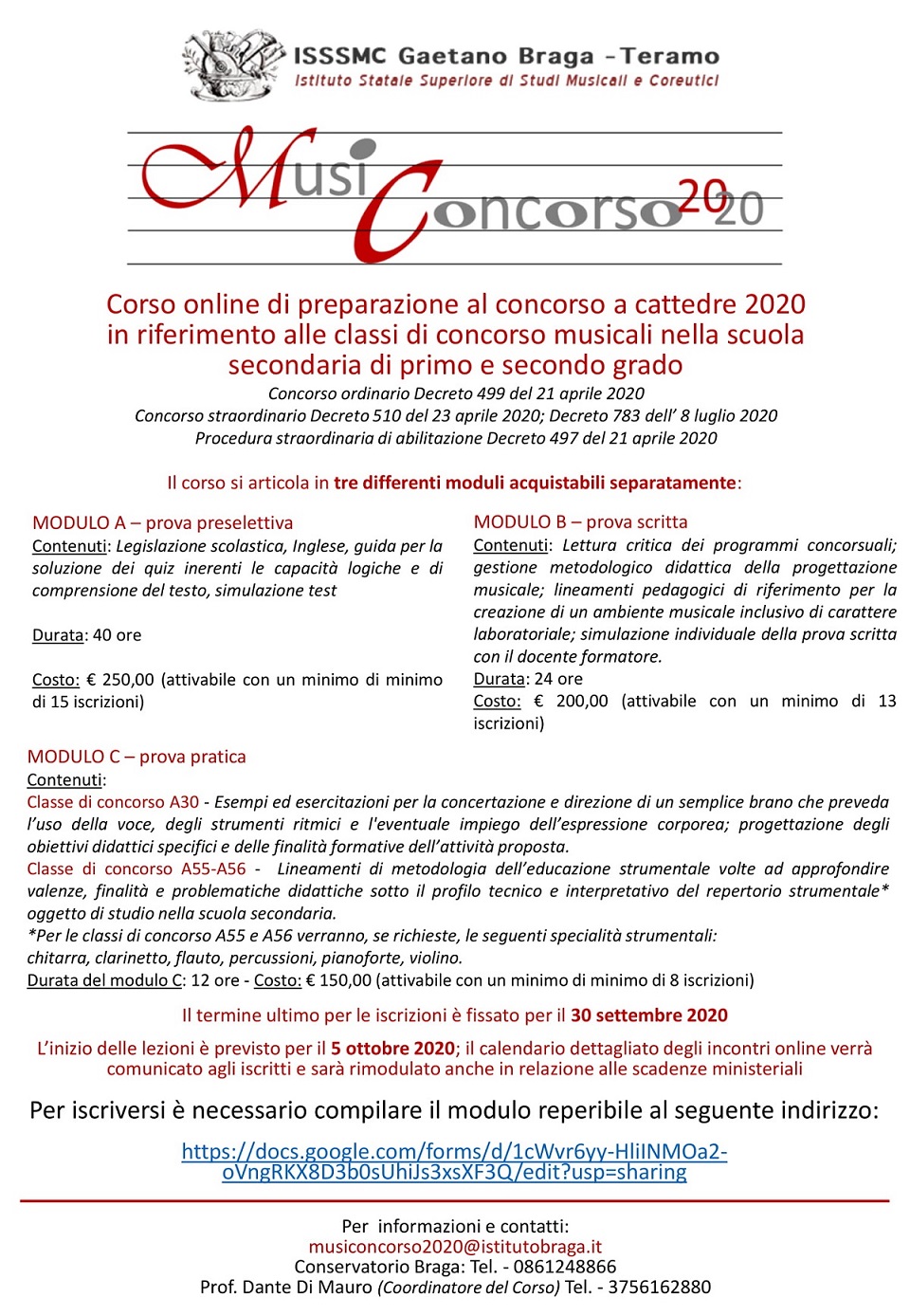 Corso di preparazione ai concorsi a cattedra delle discipline musicali